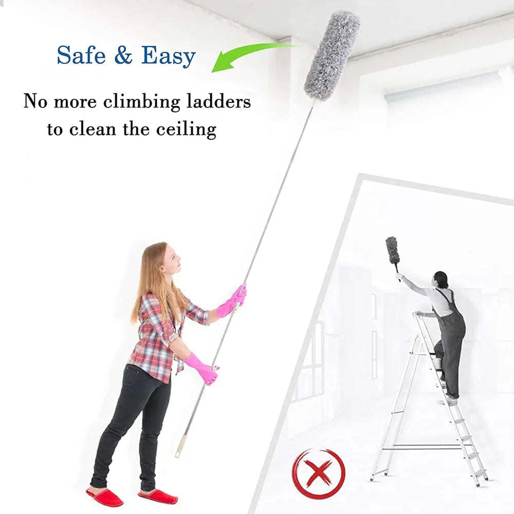 Game Z Hub 2025 Upgraded Long Handle Microfiber Feather Fan Ceiling Duster for Dust Cleaning with extendable Pole 100 Inch
