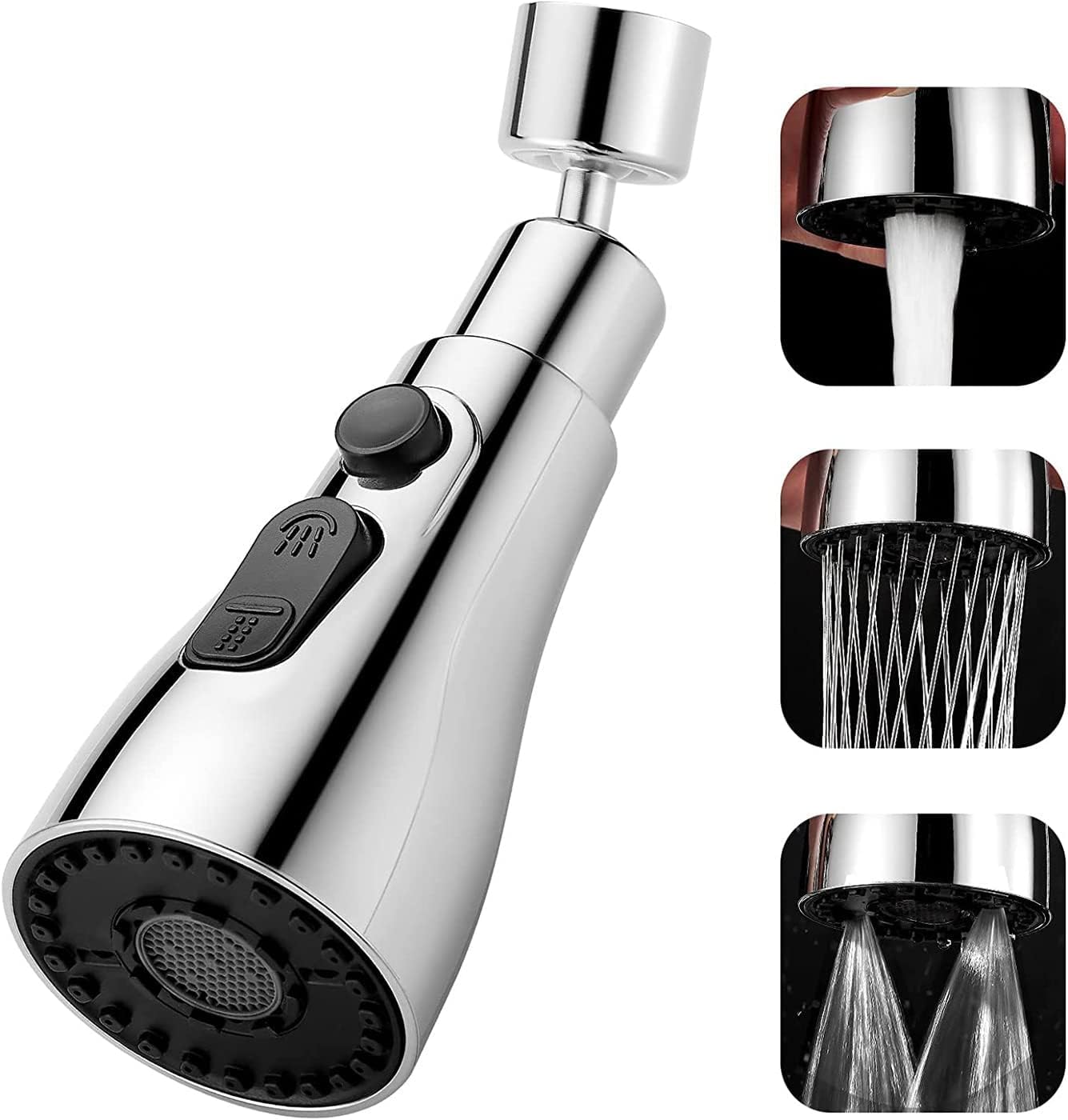 3 in 1 mode Splash head for kitchen sink tap, Universal fit, Chrome finish, pack of 1