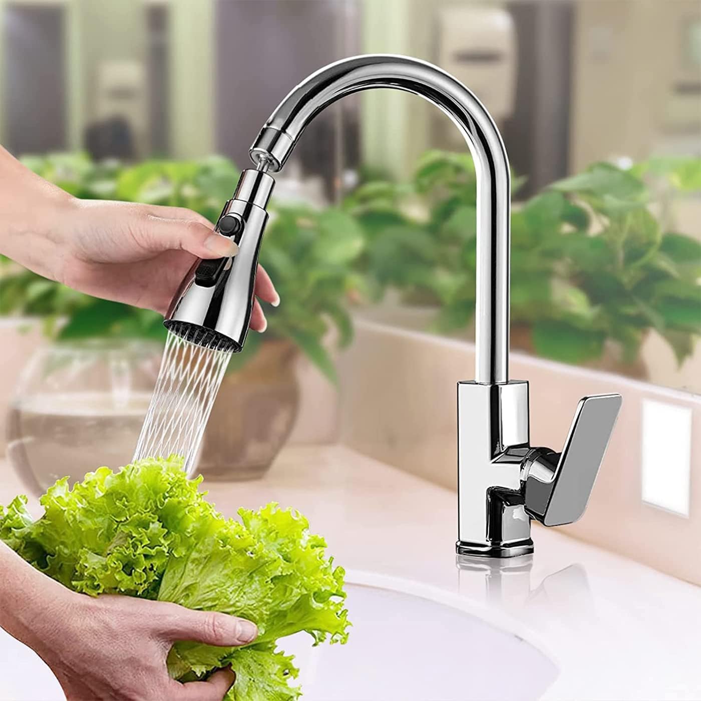 3 in 1 mode Splash head for kitchen sink tap, Universal fit, Chrome finish, pack of 1