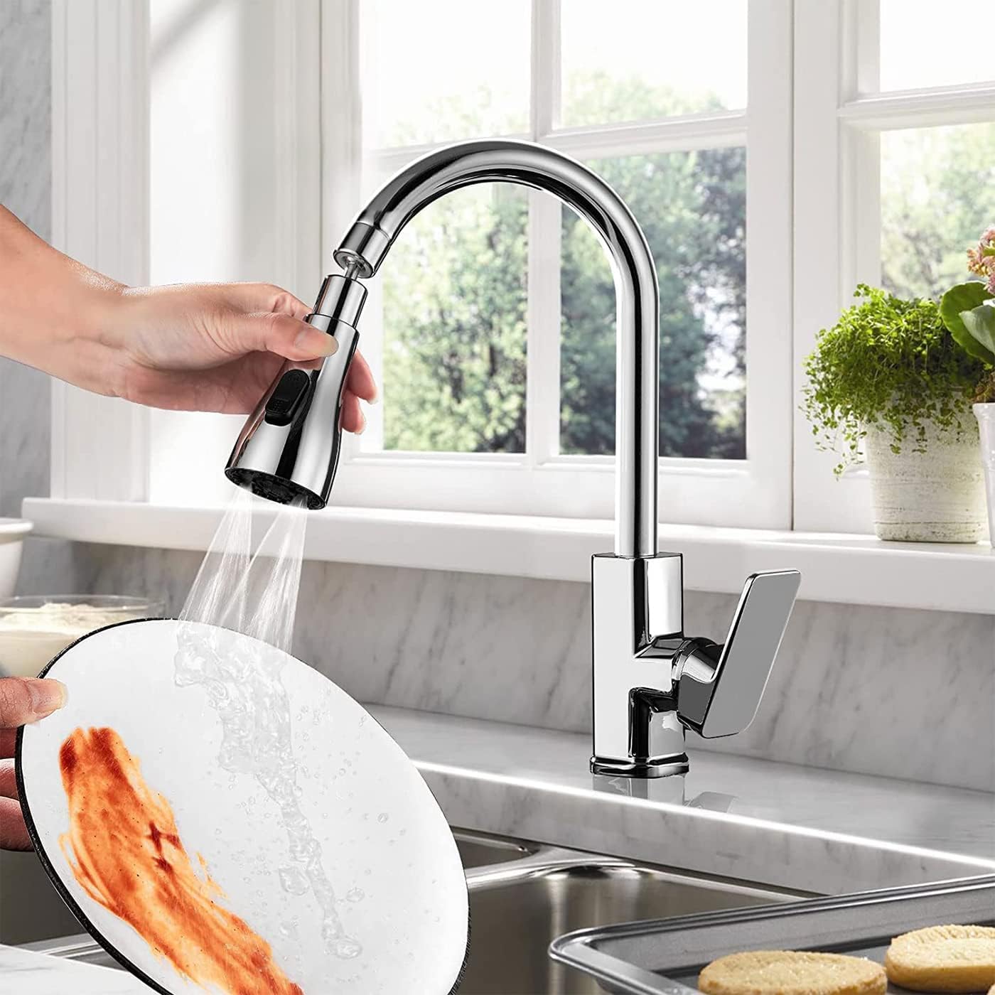 3 in 1 mode Splash head for kitchen sink tap, Universal fit, Chrome finish, pack of 1